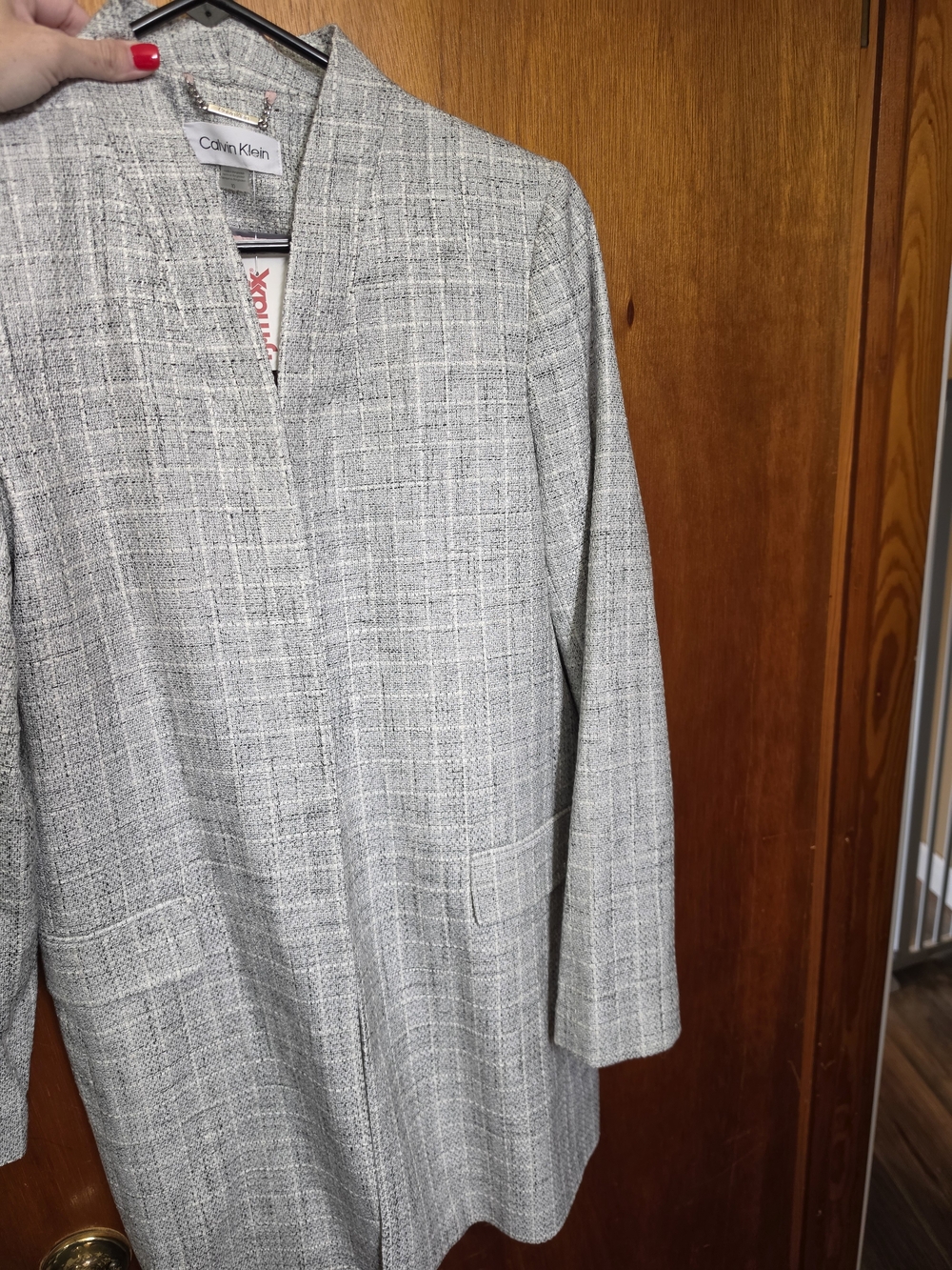 Calvin Klein Light Gray Tweed Open-Front Blazer Jacket